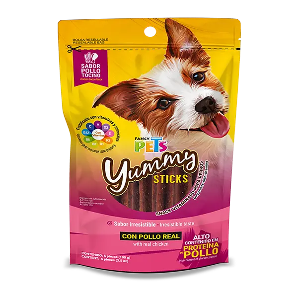 YUMMY STICKS POLLO/TOCINO 5 PZ - 100G
