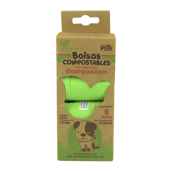 BOLSAS SANITARIAS BIODEGRADABLES 8 ROLLOS / 120 BOLSAS